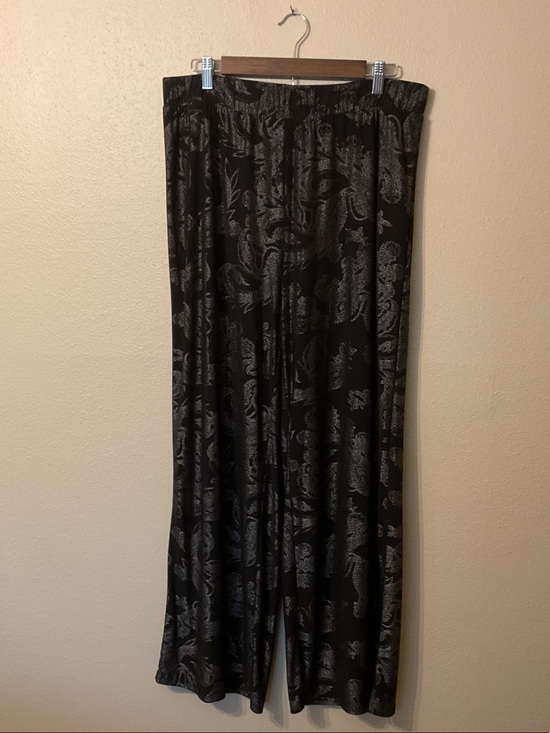 Cato Pants - Cato Woman Black & Silver Paisley Wide Leg Pants Size 14/16W